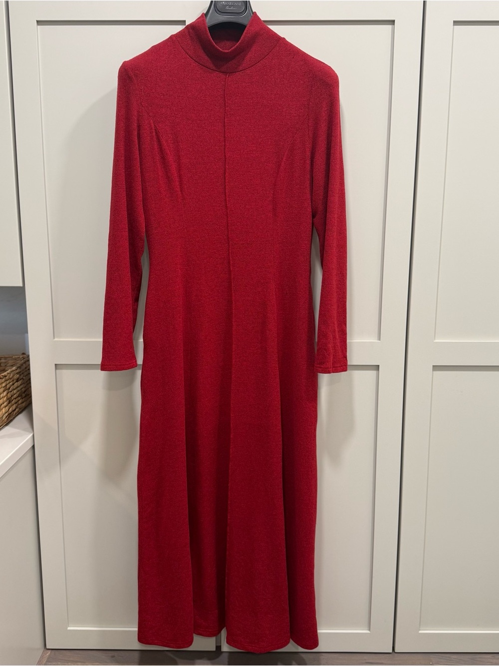 CUEPLY Red Turtleneck Maxi Dress Long Sleeve Knit Stretch Women Sz L pockets!!